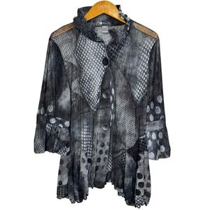 Damee Inc. Semi Sheer Puff Sleeve Button Front Top/Jacket Polka Dots Large
